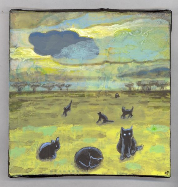 Cats In The Desert Painting Acrylics Ooak Original